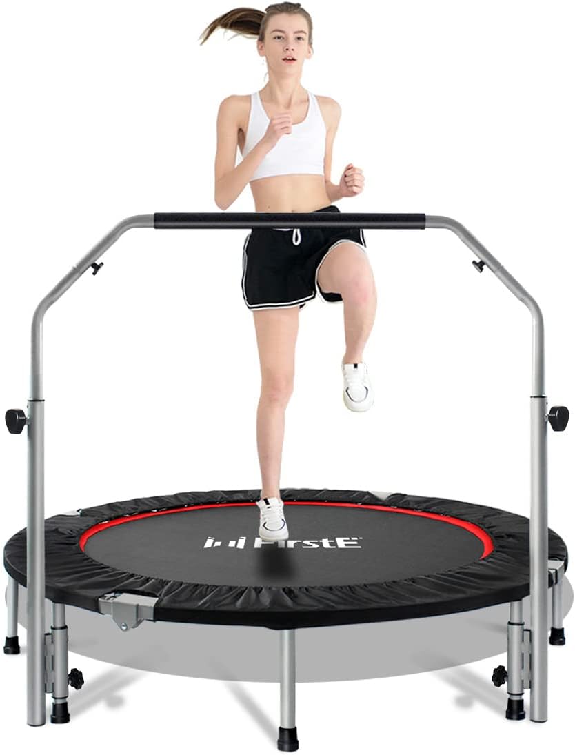 48" Foldable Fitness Trampolines with 4 Level Adjustable Heights Foam Handrail,Jump Trampoline for Kids and Adults Indoor&Outdoor, Max Load 440lbs