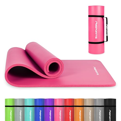 Yoga Mat Premium Non Slip Thick  Extra Comfortable Exercise Mat for Home Workouts, Pilates, Stretching & Gym  Cushioned NBR Foam, Gym Mat with Strap, for Women & Men