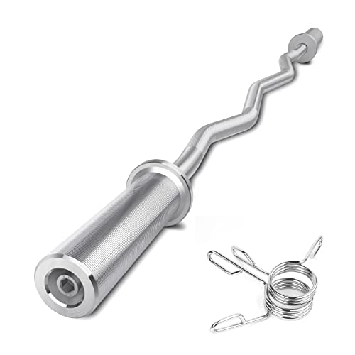 HIRALIY 47" Olympic EZ Curl Barbell Bar for 2-inch Weight Plates Curling Bar for Weight Lifting Bicep Curl, 2 Spring Collars Included