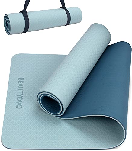 BEAUTYOVO Yoga Mat with Strap, 1/3 Inch Extra Thick Yoga Mat Double-sided Non Slip, Professional TPE Yoga Mats for Women Men, Workout Mat for Yoga, Pilates and Floor Exercises