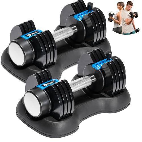 Lifepro Adjustable Dumbbells Set - 5in1-15lb 25lb 43lb 55lb weights Set & Single with Rack - Quick Adjust, Secure Grip - Compact Hand Weights for Men Women Home Gym
