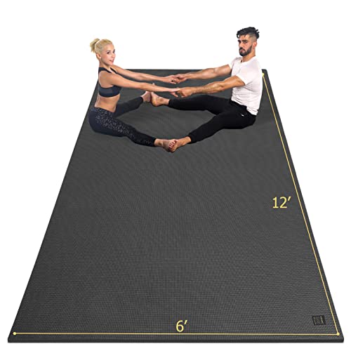GXMMAT Large Yoga Mat 12'x6'/10'x6'/6'x8'(7mm), Extra Thick Workout Mats for Home Gym Flooring, Ultra Comfortable Non-Slip Quick Resilient Barefoot Wide Exercise Mat for Pilates, Stretching,Meditation