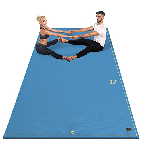 GXMMAT Large Yoga Mat 12'x6'/10'x6'/6'x8'(7mm), Extra Thick Workout Mats for Home Gym Flooring, Ultra Comfortable Non-Slip Quick Resilient Barefoot Wide Exercise Mat for Pilates, Stretching,Meditation