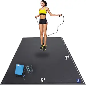 Large Exercise Mat 7' x 5' x 7mm, High-Density Workout Mats for Home Gym Flooring, Non-Slip, Extra Thick Durable Cardio Mat, and Ideal for Plyo, MMA, Jump Rope - Shoe Friendly