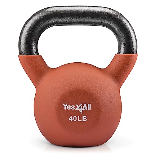Yes4All Kettlebell, 5-65 LB Neoprene Coated Cast Iron Kettlebells, Wide Grip Handle & Flat Bottom for Swings, Squats, Deadlifts, Push Ups & Full Body Training at Home Gym - Single & Set
