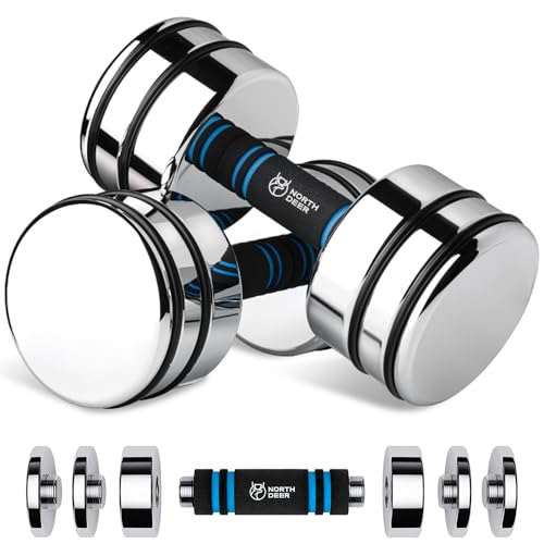 Northdeer Steel Dumbbells Ultracompact & Adjustable Chrome Dumbbell with Foam Handles 5lb 10lb 15lb 20lb 30lb 50lb Home Gym Workout (Choice of Size)