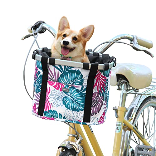 RAYMACE Bicycle Basket Dog Bike Handlebar Basket Front,Folding Detachable Quick Release Easy Install,Cycling Picnic Bag