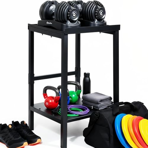 Black Heavy Duty Adjustable Dumbbell Stand & Kettlebell Stand - Adjustable Dumbbell Weight Rack, Weight Stand for Dumbbells, Weight Rack for Home Gym with Non-Slip Base, Anti-Tip Safety & Space-Saving Design