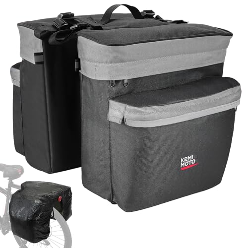 KEMIMOTO Bike Bag Panniers with Rain Cover, 34L Waterproof Bicycle Saddle Bag for Rear Rack Mountain Biking Bags Storage, Ebike Accessories for Commuter Grocery Shopping Travel Carrier, Grey