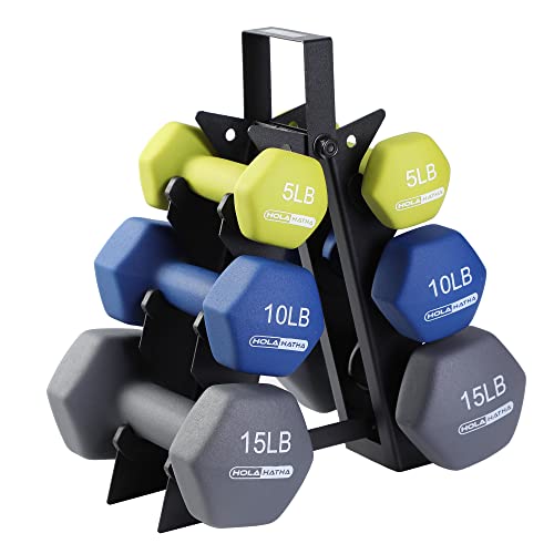 HolaHatha 2, 3, 5, 8, and 10 Pound Neoprene Dumbbell Free Hand Weight Set with Rack, Ideal for Home Exercises to Gain Tone and Definition, Pastel