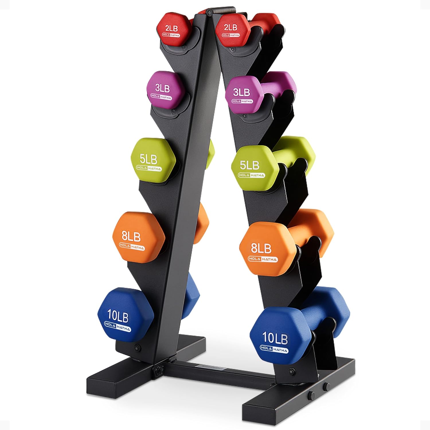 HolaHatha 2, 3, 5, 8, and 10 Pound Neoprene Dumbbell Free Hand Weight Set with Rack, Ideal for Home Exercises to Gain Tone and Definition, Pastel