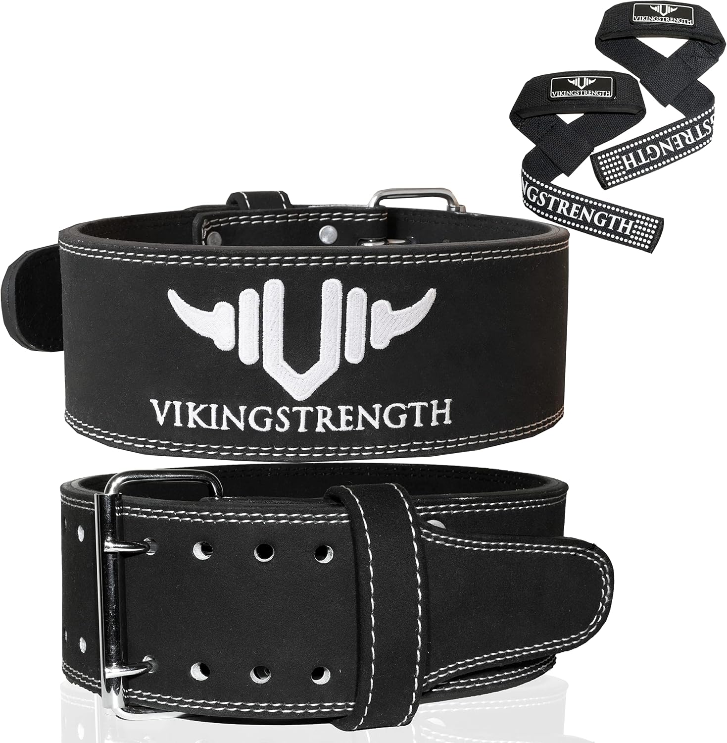 Vikingstrength Premium Weight Lifting Belt with Lifting Straps, Gym Weightlifting Belt for Men and Women, perfect for Squat, Powerlifting, Crossfit and Deadlifting M-4XL + V-Strength Workout App