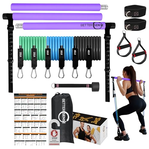 Upgraded Pilates Bar Kit  39 Adjustable Exercise Equipment for Men, Women with 6X 20, 30, 40 lbs Resistance Bands with Adjustment Buckle  Pilates Equipment for Home Workouts for All Fitness Levels