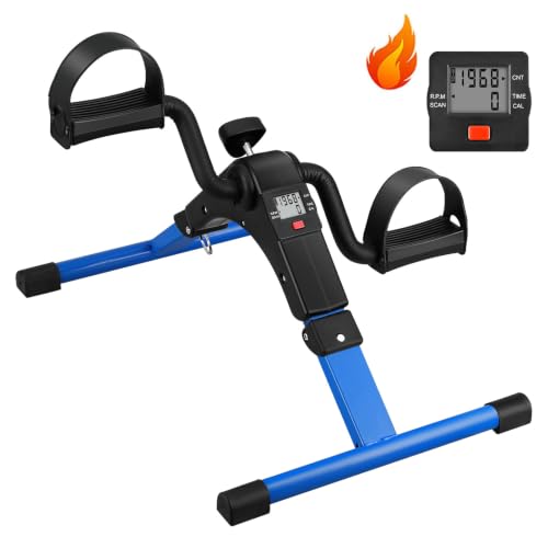 Folding Pedal Exerciser - Mini Exercise Bike Under Desk Bike Pedal Exerciser with LCD Display for Arms and Legs Workout, Portable Desk Bike Peddler Machine for Adults & Seniors