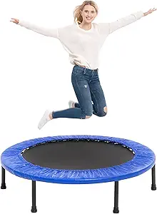 38" Mini Trampoline, 4-Way Folding Trampolines with Safety Pad, Fitness Rebounder Trampoline for Adults Kids Indoor Outdoor Exercise Workout