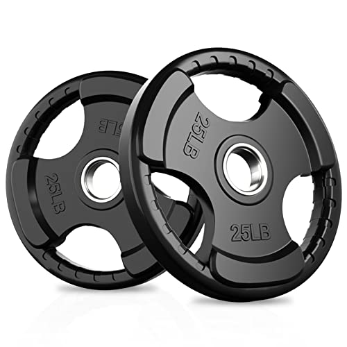 RitFit Olympic Rubber Grip Plates for Barbell, 2-Inch Weight Plates for Weightlifting and Strength Training in Home & Gym, Single, Pair and Sets(2.5/5/10/25/35/45 LB)