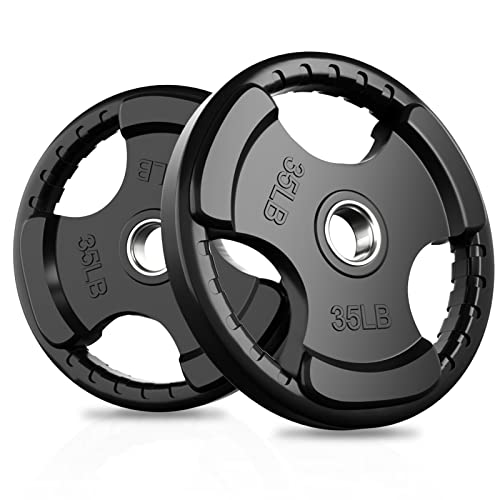RitFit Olympic Rubber Grip Plates for Barbell, 2-Inch Weight Plates for Weightlifting and Strength Training in Home & Gym, Single, Pair and Sets(2.5/5/10/25/35/45 LB)