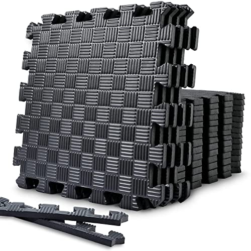 Gym Flooring Puzzle Exercise Mats: Sportneer 1/2" Thick 12" x 12" Interlocking Floor Mats EVA Foam Exercise Tiles for Home Gym Fitness Equipments with Border Waterproof Workout Anti-Slip Mat 12 Sqft/17.4 Sqft