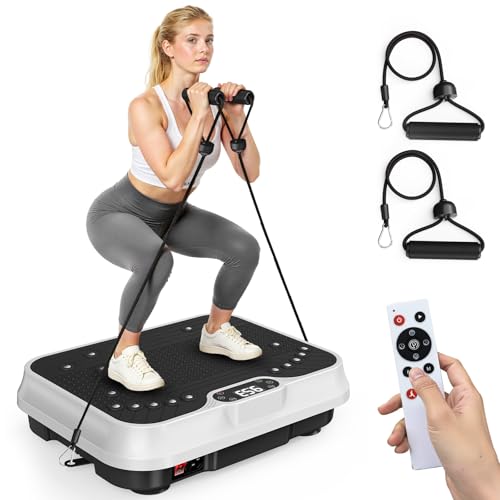 Bigzzia Vibration Plate Exercise Machine for Weight Loss  250-Speed Platform with Remote & Resistance Bands, 450 lbs Capacity  Quiet Full Body Workout for Lymphatic Drainage at Home