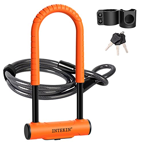 Bike U Lock Heavy Duty Bike Lock Bicycle Lock, 16mm U Lock and 3ft / 5ft / 6ft Length Security Cable with Sturdy Mounting Bracket for Bicycle, Motorcycle and More