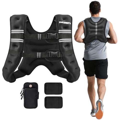PACEARTH Weighted Vest,4lb/6lb/10lb/12lb/16lb/20lb/25lb/30lb Weight Vest with Reflective Stripe, Body Weight Vests Adjustable for Men, Women Workout, Strength Training, Running, Walking, Jogging