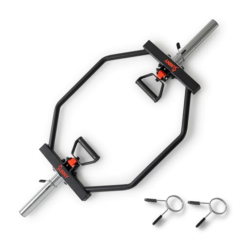 Sunny Health & Fitness Strength Training Olympic Hex Bar Barbell, High Load Capacity, Swivel Handles, Safety Clips, Knurled Handles for Deadlifts, Shoulder Presses, Shrugs, Back Rows, Weightlifting