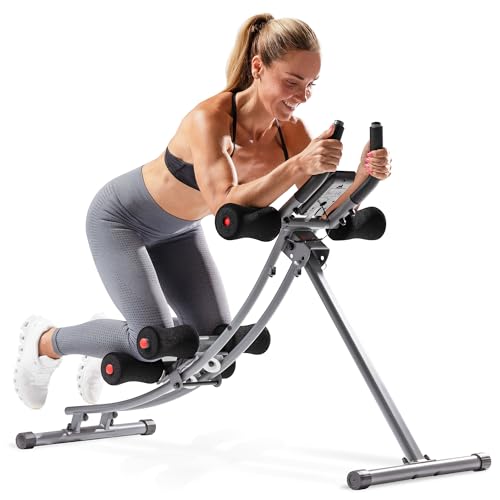 Sunny Health & Fitness Waist Trainer Ab Roller with Elbow Support, Training Wheels, Foldable for Home Gym, Abdominal Exercises, Core Strength, Glute Trainer, Crunch Workouts with Optional Dip Station