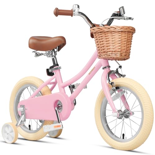 Petimini Girls Bike with Basket for 2-12 Years Old Kids, 12 14 16 18 20 Inch Bicycle with Bell Training Wheels Basket, Multiple Colors
