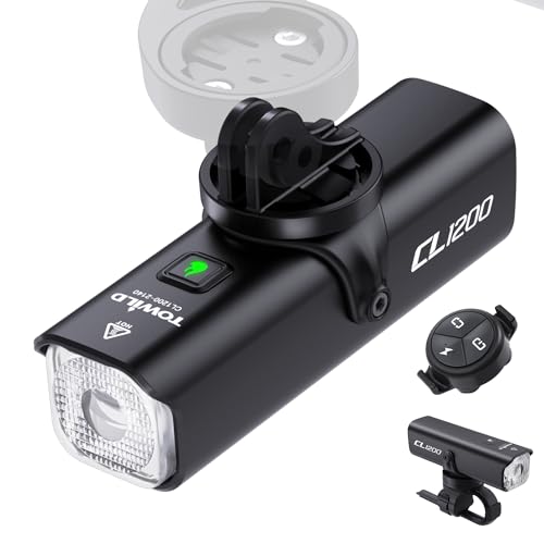 TOWILD CL1200 Bike Lights for Night Riding,Compatible with Garmin/GoPro Mount,1200 Lumen Bright Bike Headlight,Rechargeable Battery,Waterproof Bike Front Light for Commuter Cyclists