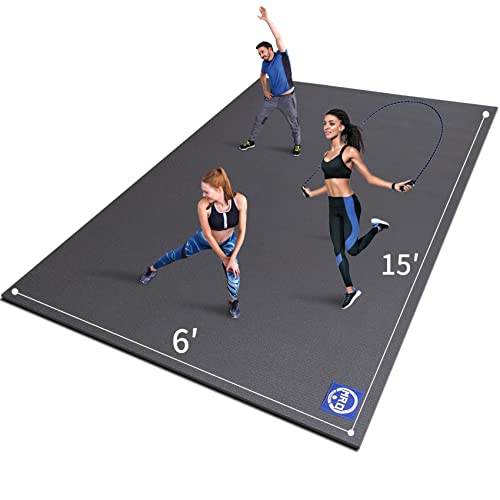 MRO Extra Large Exercise Mat For Home Gym, 15'x6'/12'x6'/9'x6'(7mm) Workout Mats for Gym Flooring, Non-Slip, Extra Thick Durable Cardio Mat, Ideal for Plyo, Weights, MMA, Jump Rope -Shoe Friendly