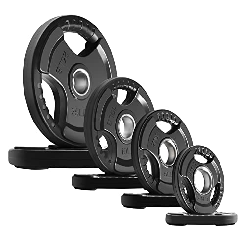 RitFit Olympic Rubber Grip Plates for Barbell, 2-Inch Weight Plates for Weightlifting and Strength Training in Home & Gym, Single, Pair and Sets(2.5/5/10/25/35/45 LB)