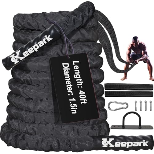 Battle Ropes for Home Gym, Exercise Rope 1.5 Inch dia 40FT Length Battle Ropes
