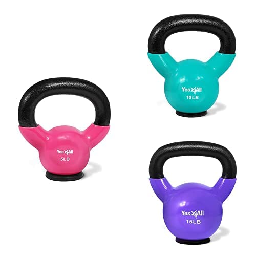 Yes4All Kettlebells Rubber Base, Kettlebell Set for Women, Strength Training Kettlebells Weights (10-65 lbs)
