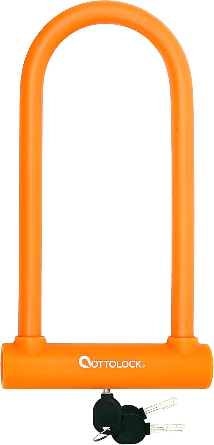 OTTOLOCK Sidekick XL Full-Size U-Lock - Heavy Duty Anti Theft Bicycle U-Lock with Keys, Silicone-Coated, Bike Accessories, Orange