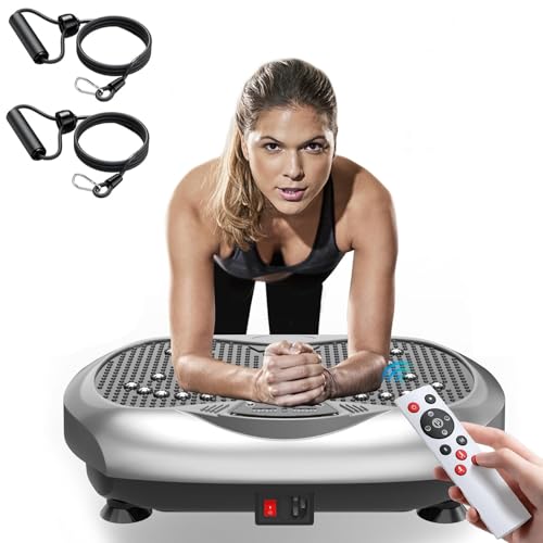 Vibration Plate Exercise Machine - Whole Body Workout Vibration Platform Lymphatic Drainage Machine for Weight Loss Home Fitness with Resistance Bands Remote