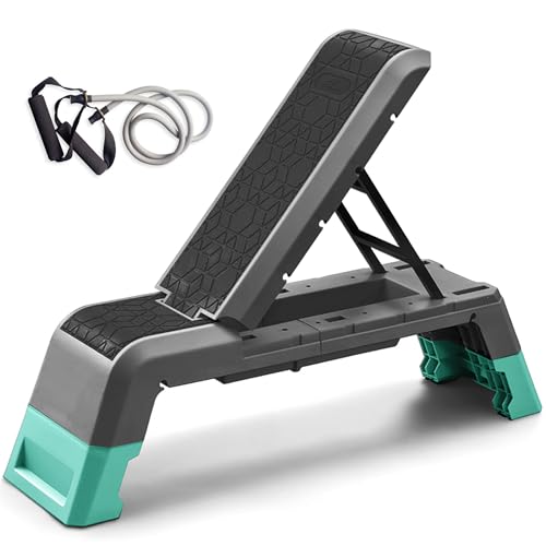 leikefitness Exercise Step Platform, Multifunctional Aerobic Deck with Cord and Adjustable Dumbbell & Weight Bench, Fitness Equipment for Workout Home Gym
