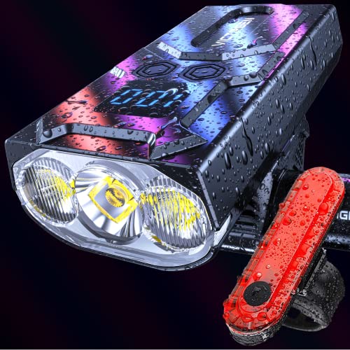 Victagen Super Bright Bike Lights 8000Lm for Night Riding, Super Bright 3 LED Lights for Bike/Bicycle Headlight with High Beam & Low Beam TypeC Rechargeable, Free Taillights