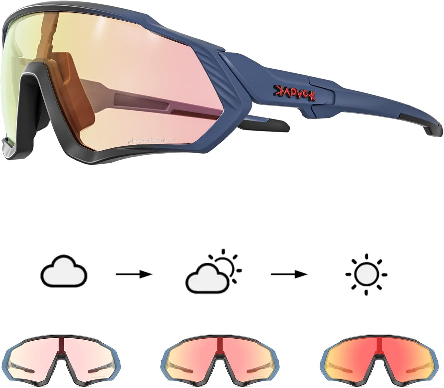 KAPVOE Photochromic Cycling Glasses Men Women Mountain Bike Sunglasses Clear MTB Bicycle Riding - K9408