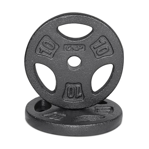 CAP Barbell Standard 1-Inch Grip Weight Plates (10 lbs Regular Black Plate Pack, x2)