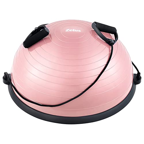 ZELUS Balance Ball Trainer with Resistance Bands and Foot Pump, Inflatable Yoga Ball for Home Gym Workouts, 23 Inch Exercise Half Ball for Balance Training Core Strength Fitness More, 330lb Cap