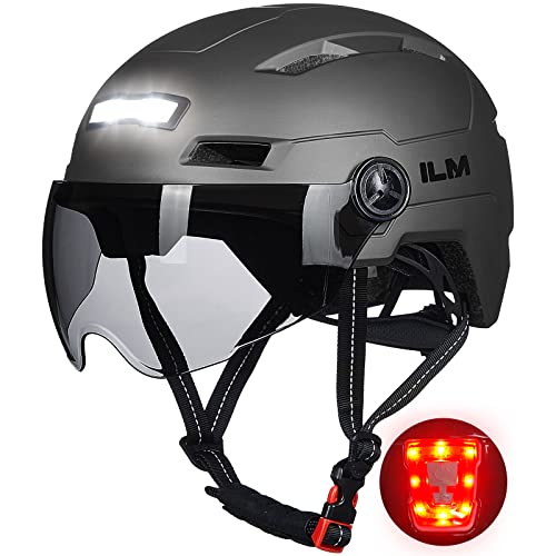 ILM Adult Bike Helmet with USB Rechargeable LED Front and Back Light Mountain&Road Bicycle Helmets for Men Women Removable Goggle Cycling Helmet E3-10L