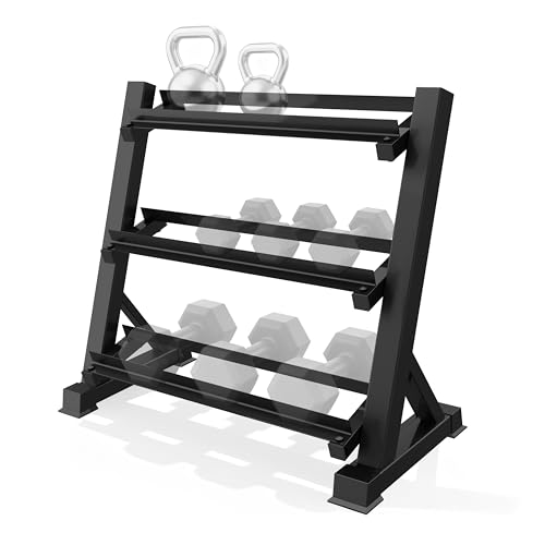 3-Tier Dumbbell Rack Multilevel Weight Storage Organizer for Home Gym, Weight Rack for Dumbbells, Kettlebells,1100LBS Capacity(Rack Only)