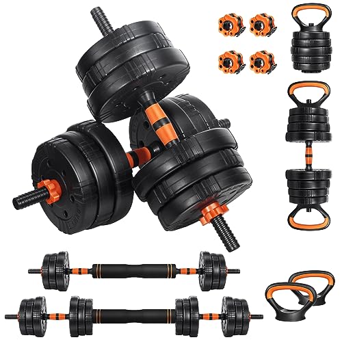 EDOSTORY Adjustable Dumbbell Set, 22/44/66/88lbs Free Weights Dumbbells for Home Gym, 4 in 1 Set, Barbell Set, Dumbbell Set, Kettlebell Set and Push-ups, Non-slip Handles, Fitness for Men Women