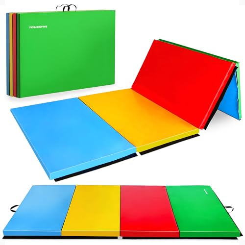 BalanceFrom 10x4 Feet 4-Panel Folding Gymnastics Mat  2-Inch Thick Pad with Vinyl Surface and Carrying Handles for Tumbling, Yoga, Pilates, Home Workouts, and Martial Arts