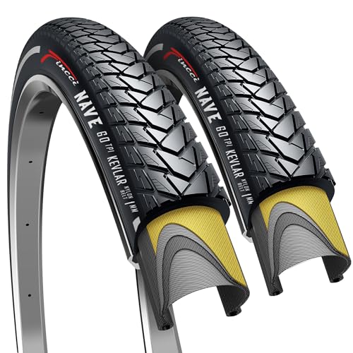 Fincci Pair 700x35c Tire 37-622 Foldable 60 TPI City Commuter Tires with Nylon Protection for Cycle Road Mountain MTB Hybrid Touring Electric Bike Bicycle - Pack of 2X 700 x 35c Tires Nave