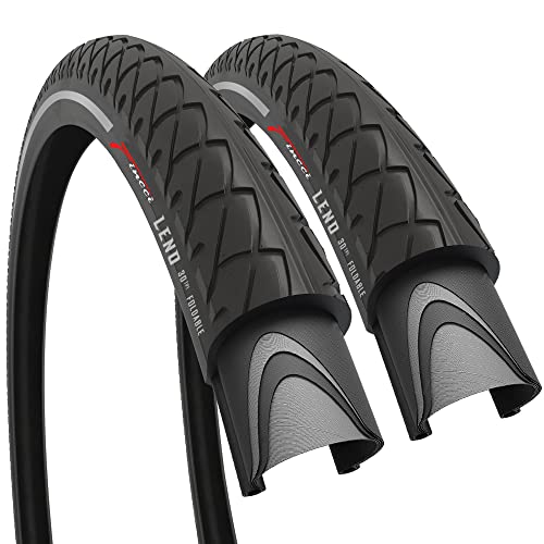 Fincci Pair 26x1.95 Bike Tire - Slick City 26 inch Bike Tires - 53-559 Black Foldable Mountain Bike Tires with Kevlar - 26" Wheelset for Electric, Folding Road bikes, Bike Trainer MTB Accessories Leno