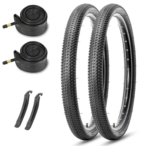 MOHEGIA Mountain Bike Tires 2-Pack - 20/24/26/27.5 Inch Folding MTB Tires and 2 Inner Tubes Schrader Valve & Tire Levers - Off-Road Bicycle Replacement Set