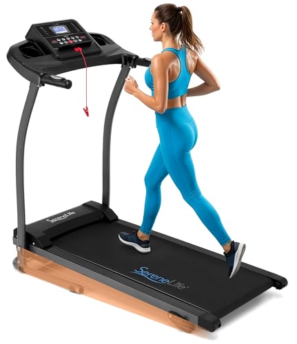 SereneLife Electric Folding Treadmill Exercise Machine - Smart Compact Digital Fitness Treadmill Workout Trainer w/Bluetooth App Sync, Manual Incline Adjustment, for Walking, Running, Gym