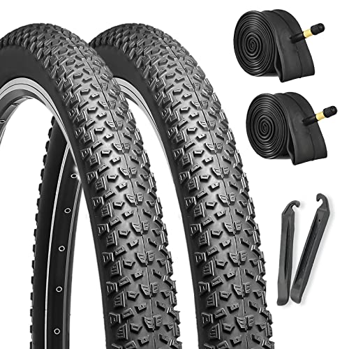 Hycline 2-Pack Mountain Bike Tires Set: 20/24/26/27.5-inch Folding Replacement High-Performance Wear-Resistant Bicycle Tires and Pair Inner Tubes with Tire Levers for MTB Off-Road Bike