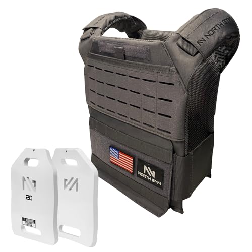 Northgym Adjustable Weighted Vest/Incl. 3D Weight Plates in 14lbs / 20lbs/ 30lbs/ 42.5lbs - Optimized Weight Distribution and with Curved Plates for Running, Functional Training and Working Out